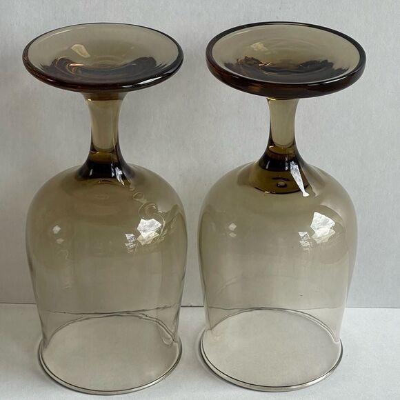 Vintage Libbey Connoisseur Smokey Tawny Gray Brown Tulip Stem Wine Glass Set - Picture 11 of 11